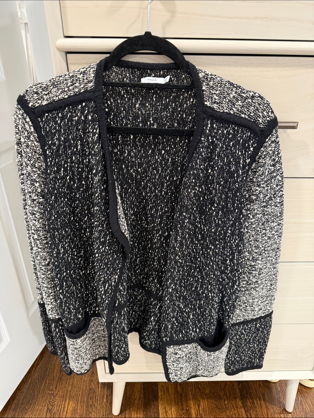 Vince Black and White Marled Open-Front Cardigan
